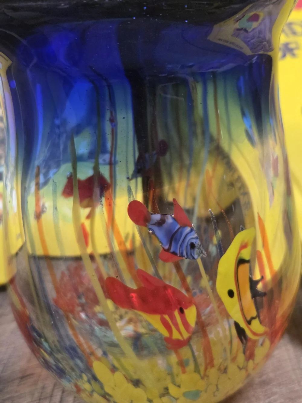 Vintage Murano Style Art Glass Blown Tropical Fish Aquarium Vase ~ B1N